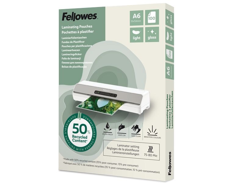 [2025255] Fellowes Laminierfolie A6, 80 µm, 100 Stück, Glänzend