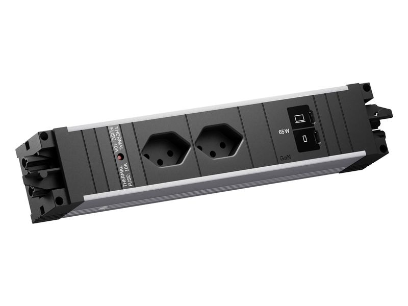 [2032939] Bachmann Einbausteckerleiste STEP ALU 2xCH 90° 1xUSB C/C 65W