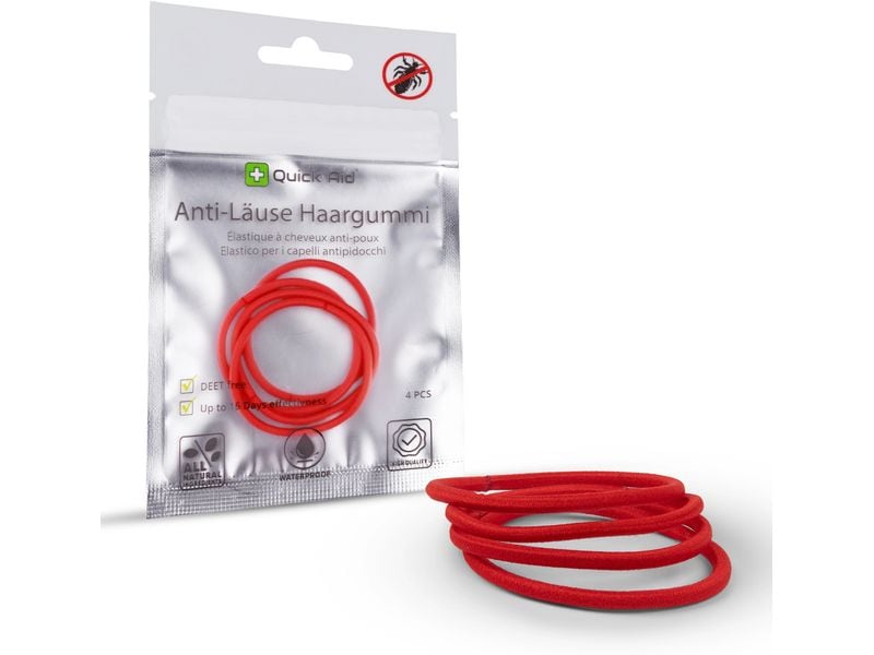 [1900010] Quick Aid Insektenabwehr Anti-Läuse Haargummi rot 4 Stück