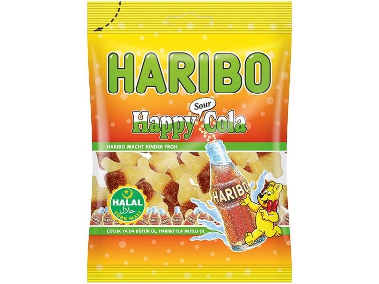 Haribo Int. Gummibonbons HALAL Sour Happy Cola 100 g