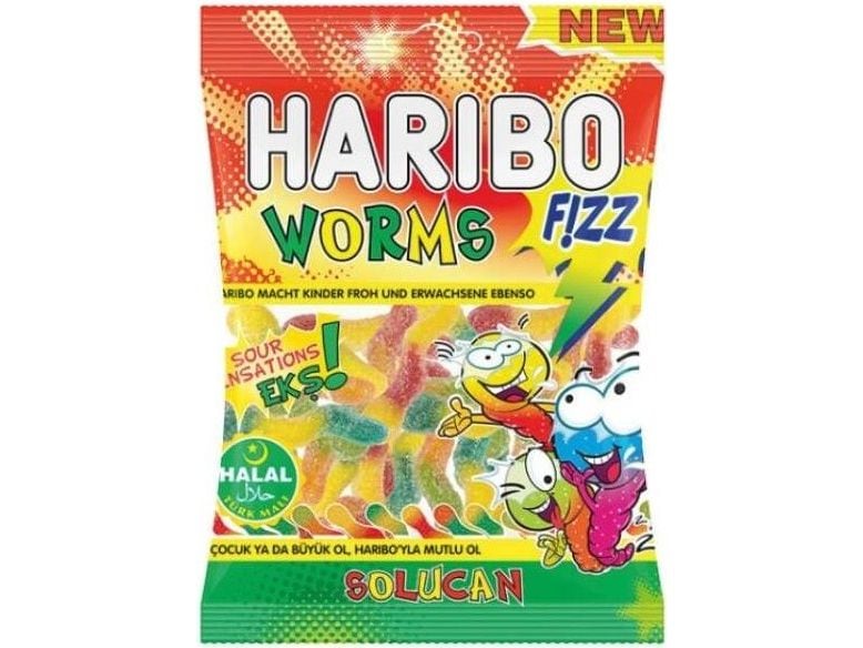 Haribo Int. Gummibonbons HALAL Fizz Worms Sour/Solucan 80 g