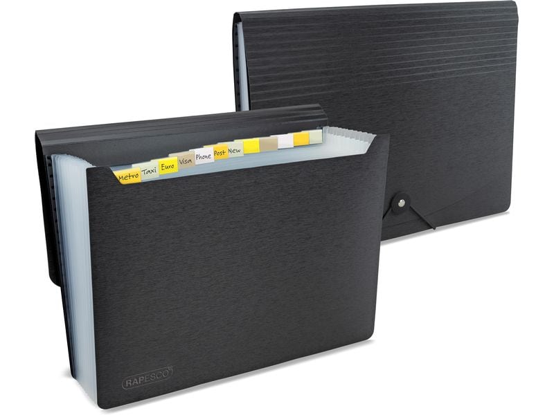 [2081402] Rapesco Fächermappe Eco GRS A4 Schwarz, Doppelpack, 13-teilig