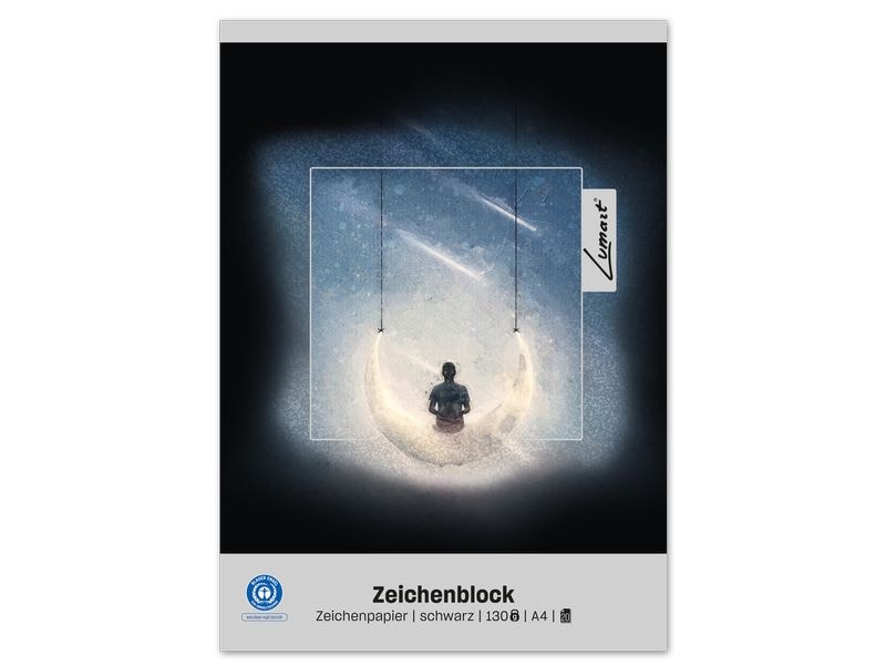 Lumart Zeichenblock Lumart A4, Schwarz, 130 g/m², 20 Blatt
