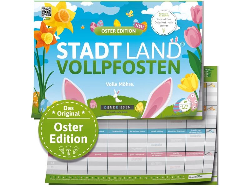 [2075703] Denkriesen Partyspiel Stadt Land Vollpfosten Oster Edition A4 50 Blatt
