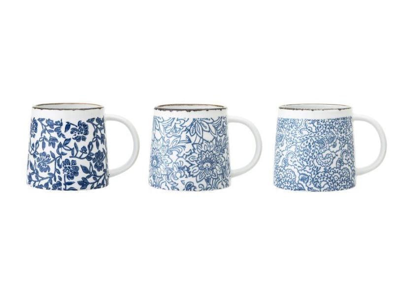 [1020631] Bloomingville Kaffeetasse Molly 400 ml, 3 Stück, Blau/Weiss