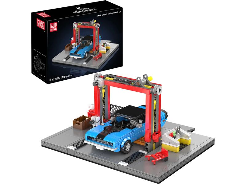 Mould King Werkstatt und Challenger Muscle Car Werkstatt-Diorama