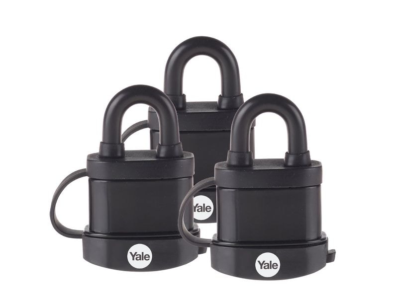 Yale Vorhängeschloss Y222B 35/22 Wetterfest 3er-Set Schwarz Stahl