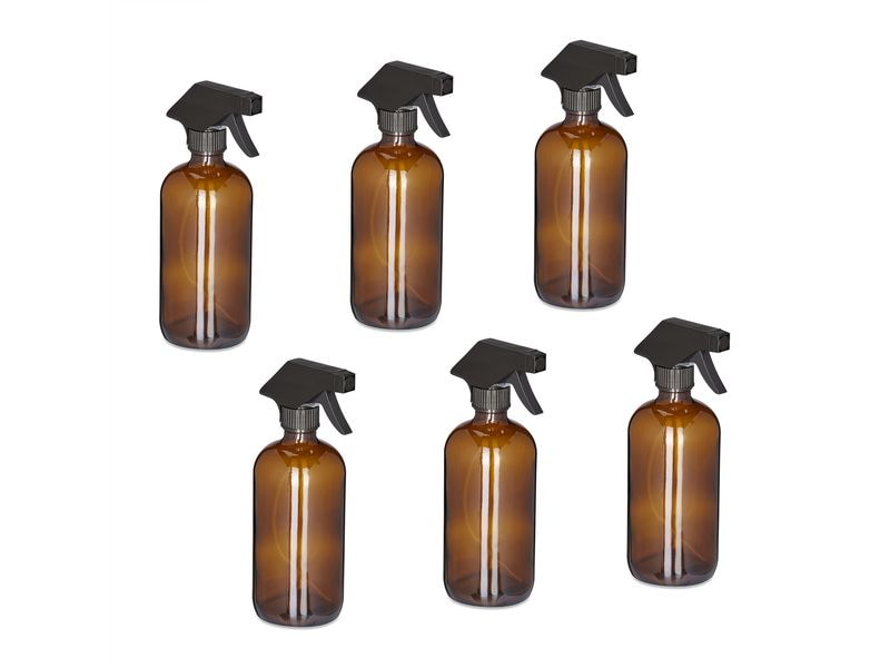 relaxdays Sprühflaschen 500 ml, Braun, 6 Stück