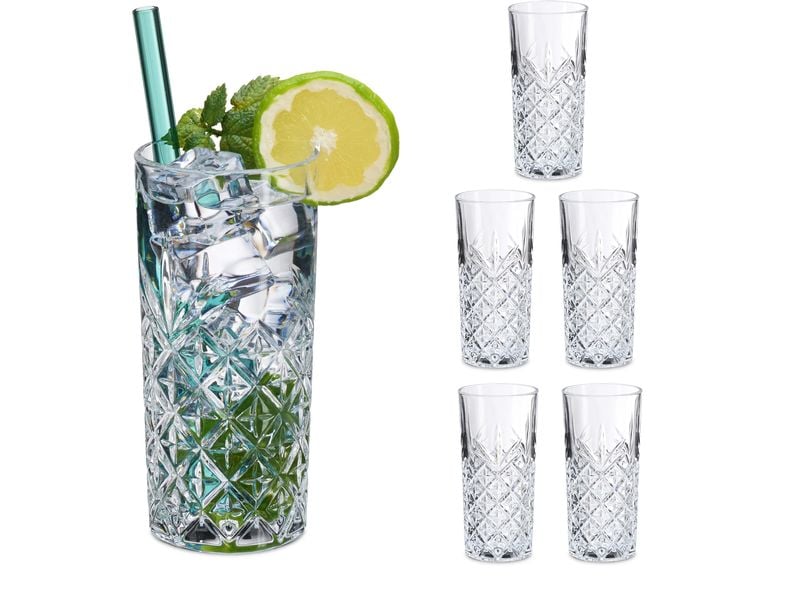 relaxdays Trinkglas Highball 300 ml, Transparent, 6 Stück