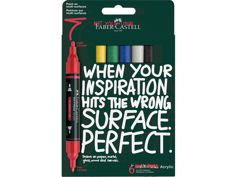 [2099632] Faber-Castell Acrylmarker Multimark Set Basic, Doppelspitze, 6 Stück