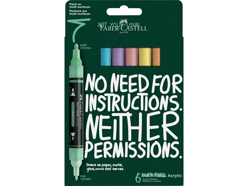 [2099634] Faber-Castell Acrylmarker Multimark Set Pastel, Doppelspitze, 6 Stk