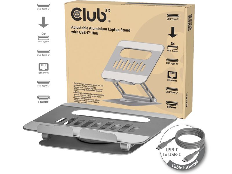 Club 3D Laptop-Ständer CSV-2554 Grau mit Hub 17.3 "