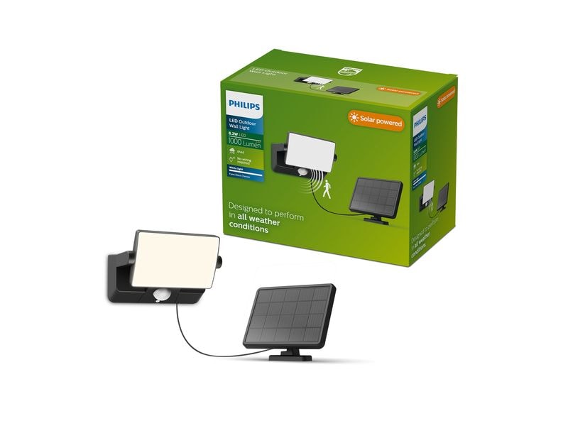 Philips Sicherheitslicht Solar Fyns, 8.7W, 3000 K, 1000 lm, Schwarz