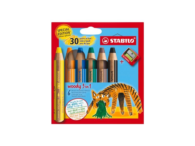 [2105418] STABILO woody 3in1 6er Etui Tiger ink. Spitzer
