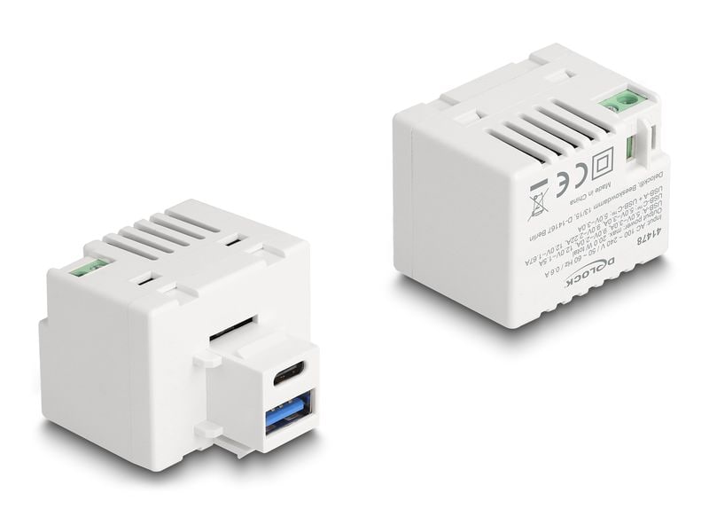 [2130797] Delock Keystone-Modul 2 Pin Terminalblock zu USB Typ-A – C PD 20 W