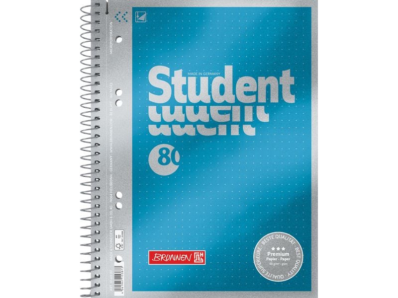 Brunnen Notizheft Premium Student A5, punktiert, 80 Blatt, Blau
