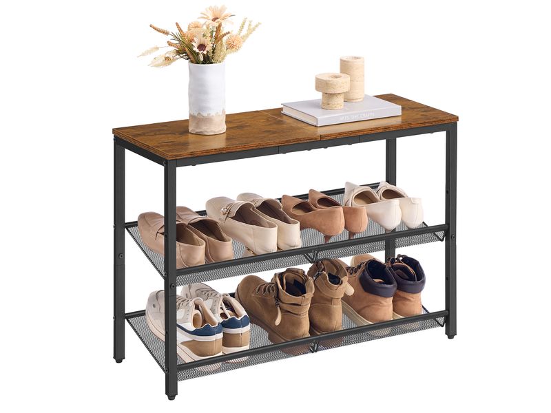 VASAGLE Schuhregal mit drei Ablagen 28 x 53 cm, Schwarz/Braun