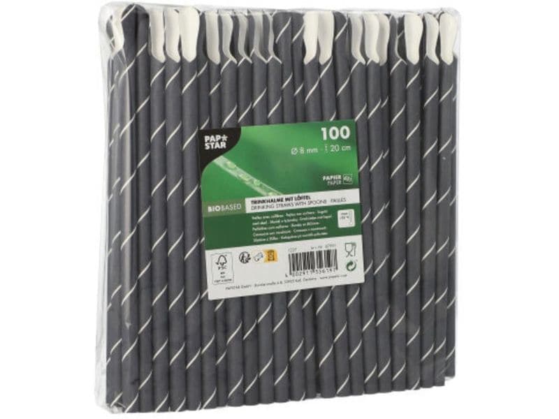 [2130630] Papstar Strohhalm STRIPES 100 Stück, Schwarz/Weiss