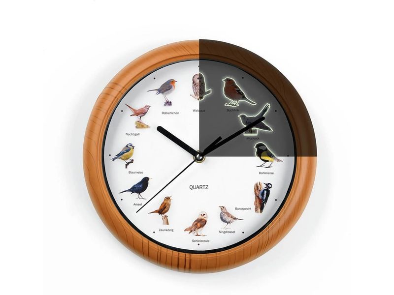 [2129133] EASYmaxx Wanduhr mit Vogelstimmen 25 cm, Braun