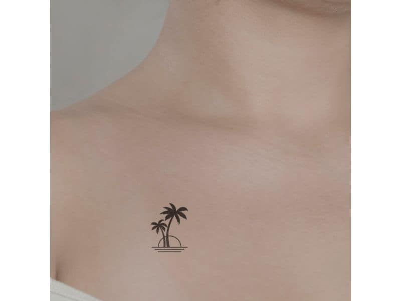 minink Tattoo Sonnenuntergang Palmen Grösse: S (3.1 cm x 4.1 cm)