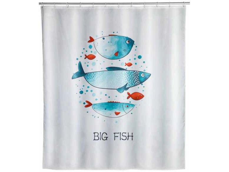 Wenko Duschvorhang Big Fish 180 x 200 cm, Mehrfarbig/Weiss