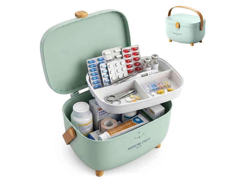 [2141618] relaxdays Medizinbox aus Kunststoff Grün/Hellbraun 18 x 28 x 20 cm