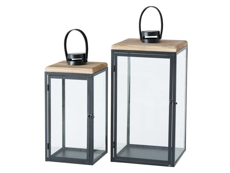 Boltze Laterne Sirio 2-teilig, Transparent/Schwarz/Braun