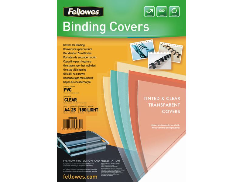 [2028234] Fellowes Einbanddeckel 180 g/m², 25 Stück, Transparent