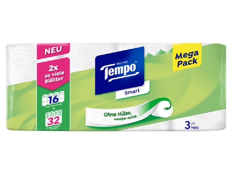 Tempo Toilettenpapier Smart 16 Rollen, 3-lagig, Weiss