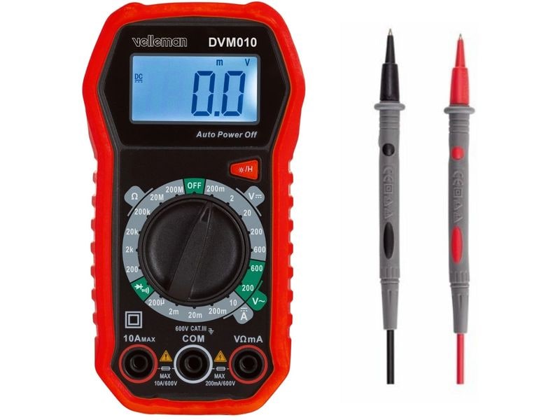 [2146323] Velleman DVM010 CAT III 600 V, LCD-Display, Schwarz/Rot