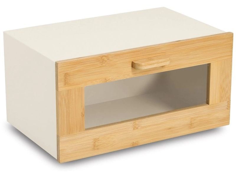 [2150226] Zeller Present Brotkasten m. Klappe, Metall/Bambus Braun/Beige