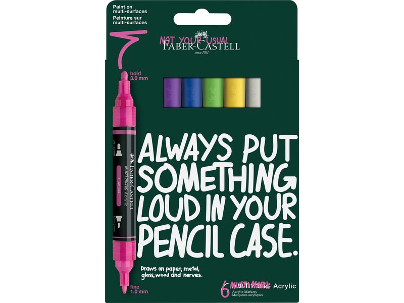 [2099635] Faber-Castell Acrylmarker Multimark Set Vibrant, Doppelspitze, 6 Stk