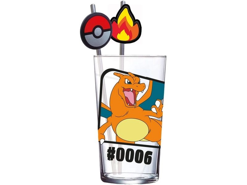 Stor Pokémon Glas Tumbler mit Trinkhalmen Glurak 480 ml