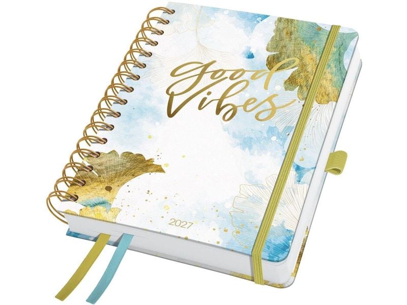 Jolie Wochenagenda Inspire Blätter/Blume, 2027, Blau/Grün/Gold