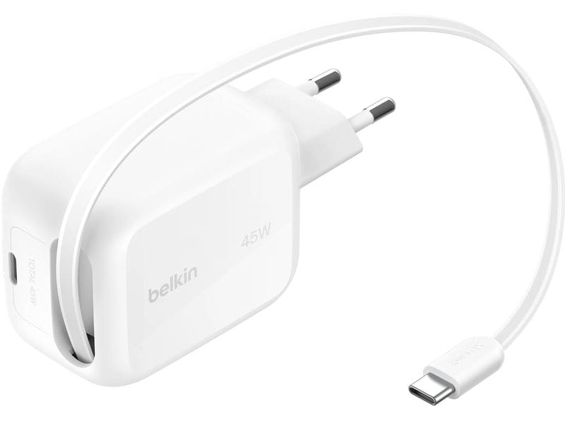 [2144196] Belkin BoostCharge Pro 45W USB-C mit 1m einziehbarem Kabel weiss