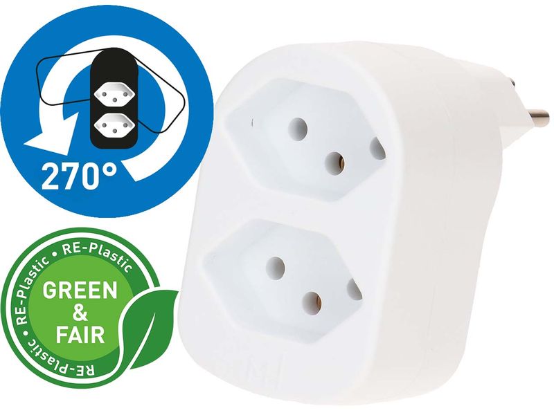 [2159848] Max Hauri Mehrfachstecker ADAPT 2x Typ 13 weiss drehbar Green+Fair