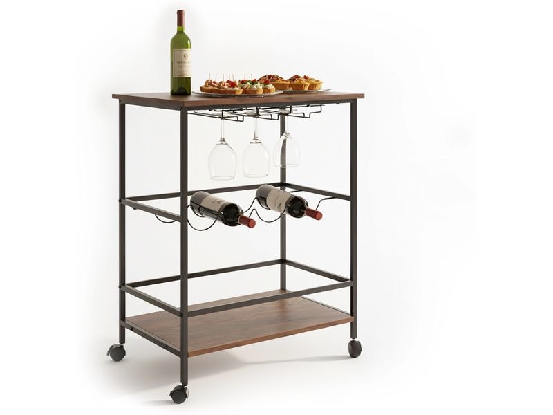 [2029110] relaxdays Servierwagen 82 x 60 x 45 cm Dunkelbraun/Schwarz