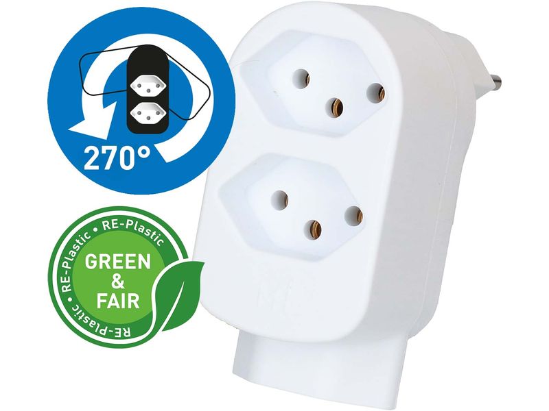 [2159865] Max Hauri Mehrfachstecker ADAPT 2+1x Typ 13 weiss drehbar Green+Fair