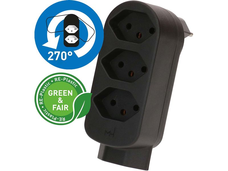 [2159842] Max Hauri Mehrfachstecker ADAPT 3+1x Typ 13 schwarz drehbar Green+Fair