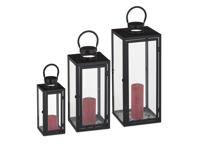 [2157864] relaxdays Laternen Set 63 cm, Transparent/Schwarz