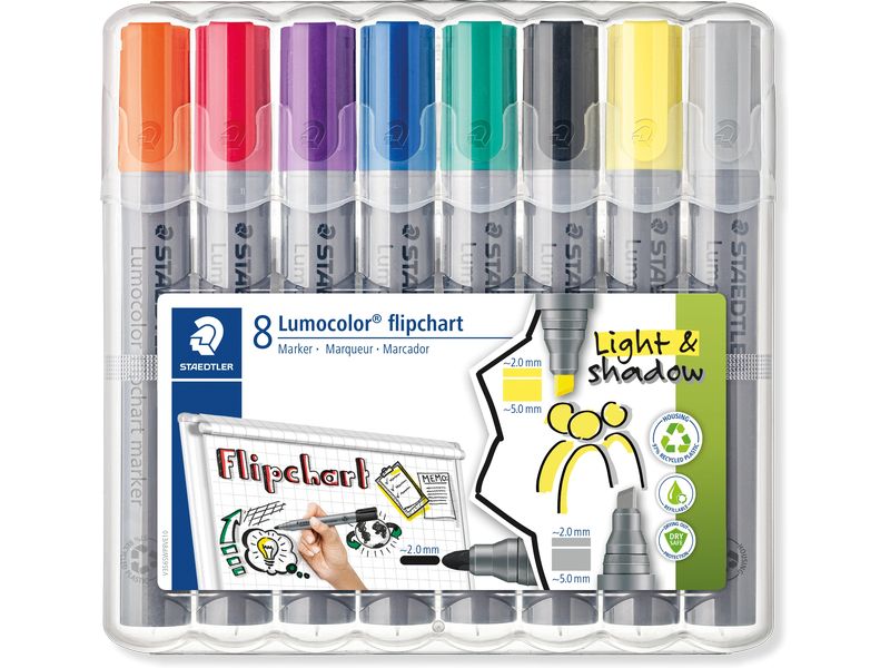 Staedtler Lumocolor 356 Etui, Keil- und Rundspitze, 8 Farben