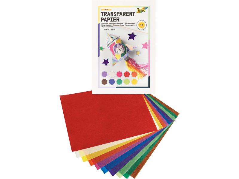 Folia Transparentpapierheft 10 Blatt farbig sortiert, 20 x 30 cm