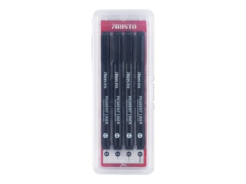 Aristo Pigment Liner 4er-Set schwarz, Stärken 0.1/0.3/0.5/0.7 mm