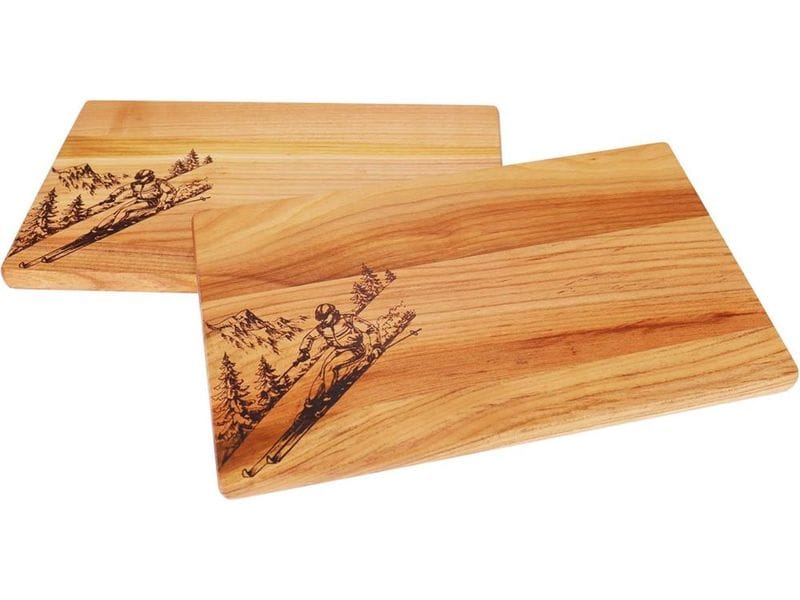 creanorm Schneidebrett FSC Kirsche geölt 30 x 18 cm, Skifahrer Motiv