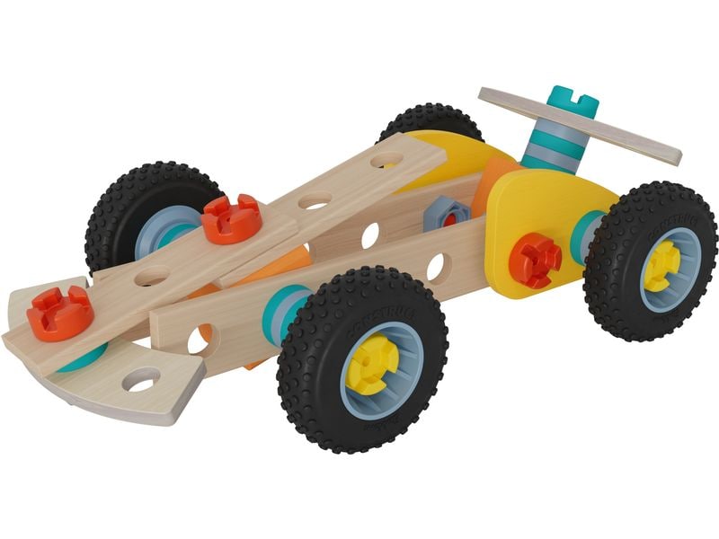 Eichhorn Bausteinmodell Rennauto Holz, 85-teilig