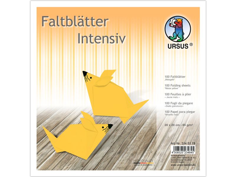 URSUS Faltblätter intensiv uni 20 x 20 cm 100 Blatt maisgelb