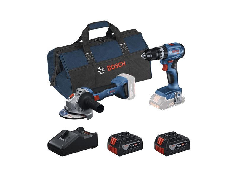 Bosch Professional Akku-Werkzeugset GSB V-45 + GWS V-8 + 2x 4.0 Ah