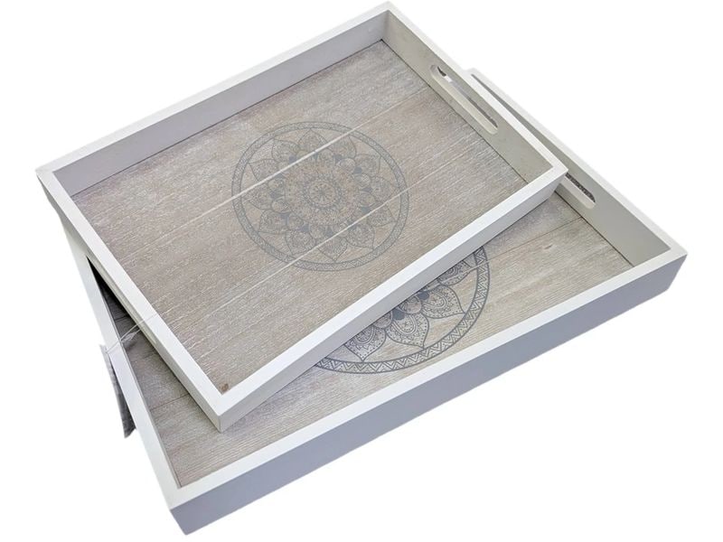 CHALET 2er Set Mandala-Tray Weiss Natur