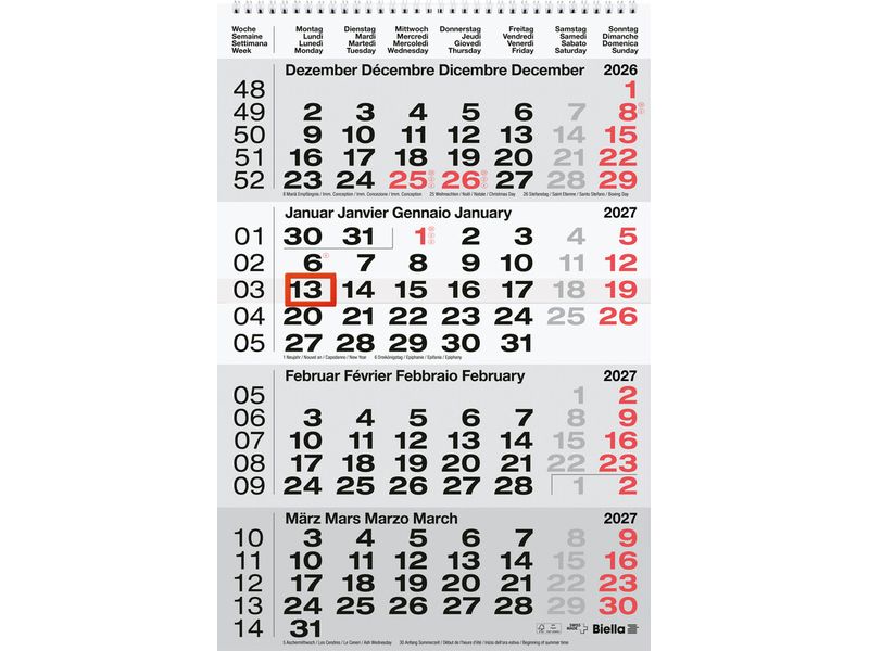 Biella 4-Monats-Kalender Papier 31 x 47 cm Weiss