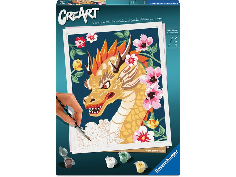 Ravensburger Malen nach Zahlen CreArt, Adults Trend – Feuerdrache Flora